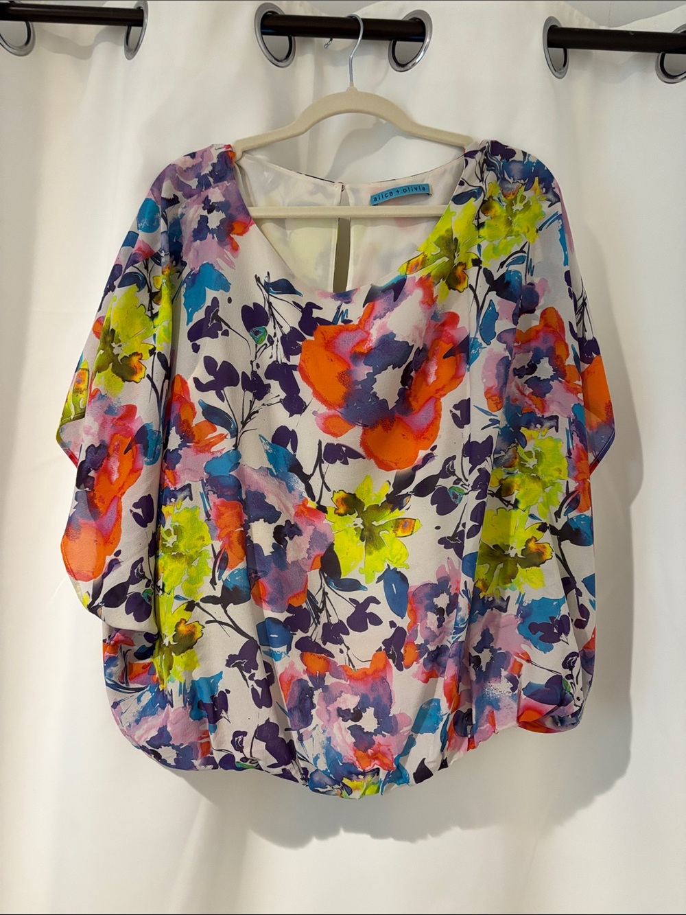 Alice + Olivia White Floral Watercolor Dolman Top
